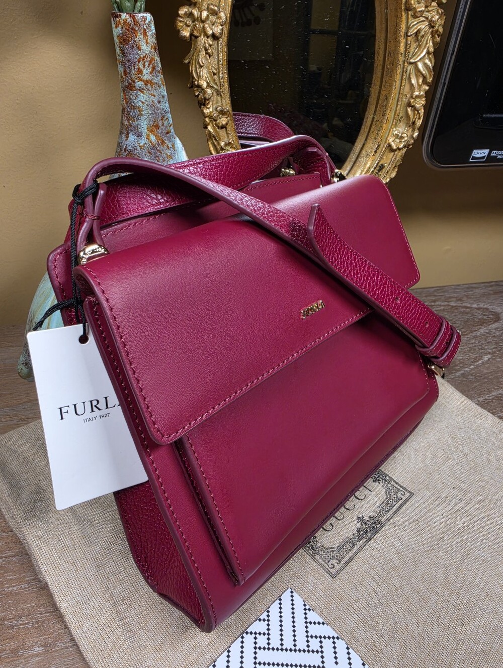 Furla Lady M Red Leather Crossbody Bag (Retail $350) NWT! - Picture 4 of 15